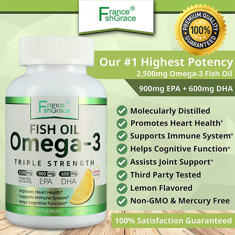 Omega 3 Fish Oil - 2500mg Lemon Flavor EPA DHA Ultra Pure Softgels