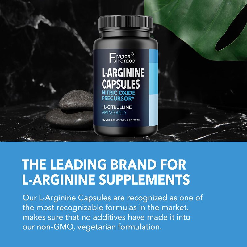 L-Arginine Capsules - 120 Count Energy Fitness Goals Support Supplement