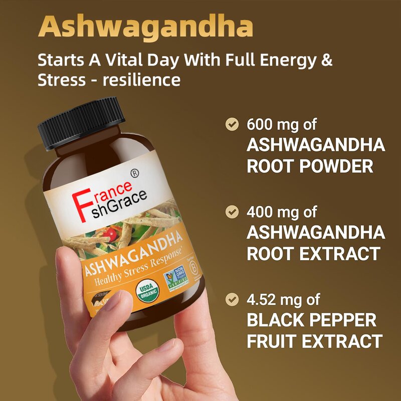 Ashwagandha Capsules - 90 Count Organic Sleep Quality Men Women