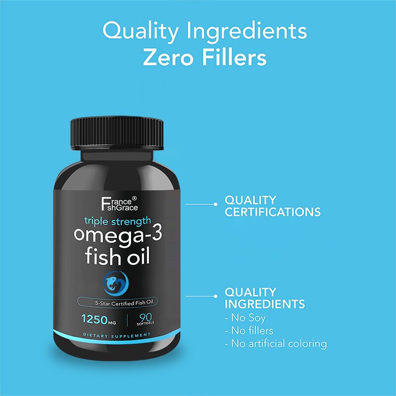 Omega 3 Fish Oil - 90 Softgels Brain Function Support Men Women