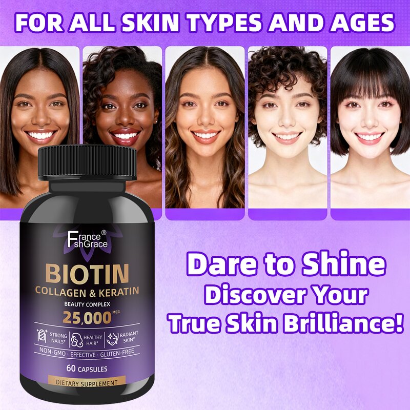 Collagen Biotin Capsules - 25000mcg Hair Skin Nails Support Men Women