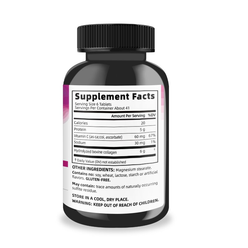 Collagen Vitamin C Tablets - 250 Count Hair Skin Nails Joint Support Supplement