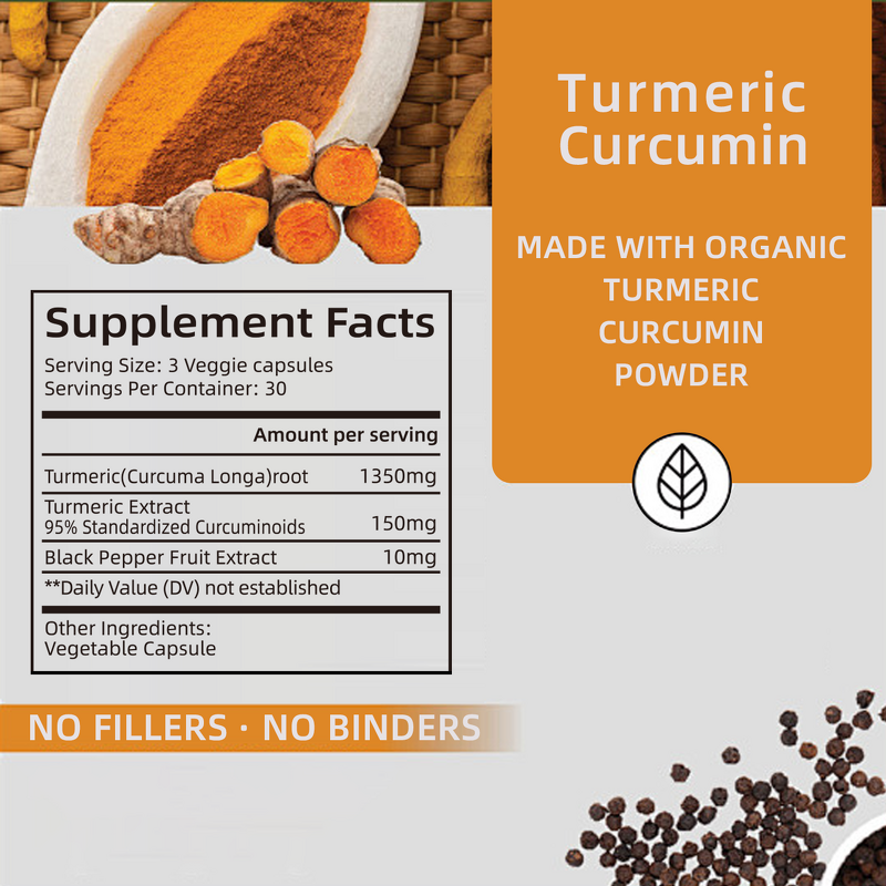 Turmeric Curcumin Capsules - Organic Extract Joint Health Men Women