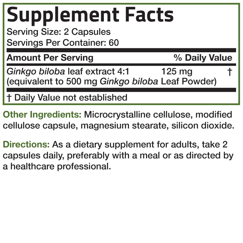 Ginkgo Biloba Capsules - Extra Strength Brain Function Memory Support Supplement