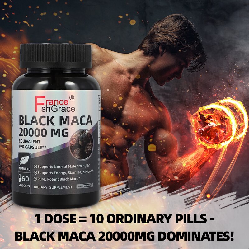 Black Maca Capsules - 60 Count Energy Health Men Women Supplement