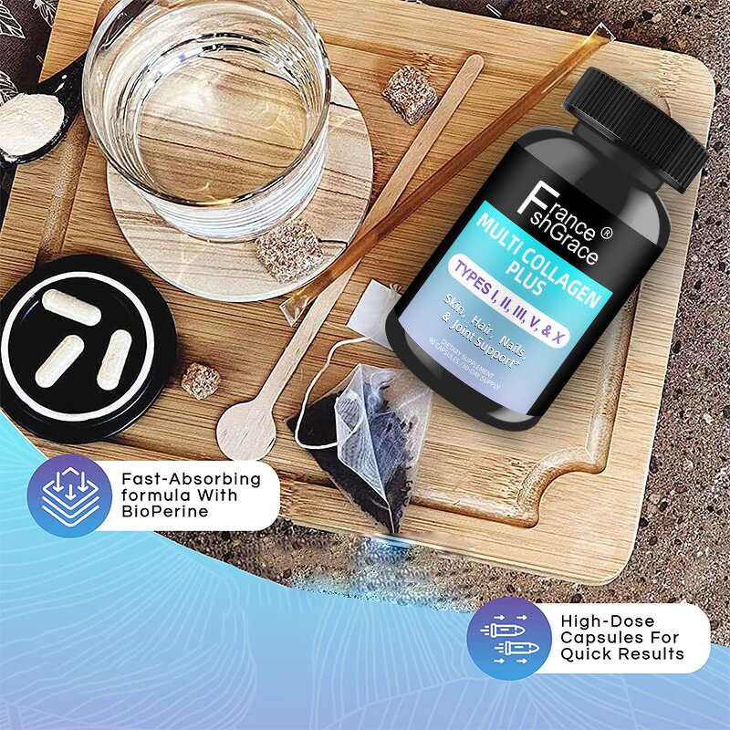 Multi Collagen Capsules - Type I II III V X Vitamin C Hyaluronic Acid 90 Count