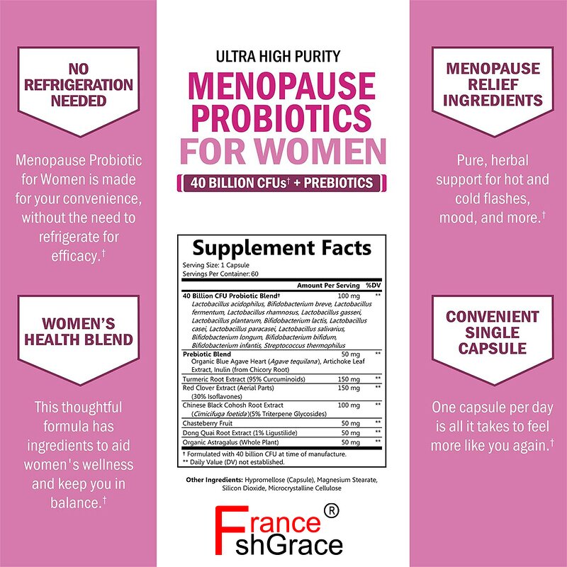 Menopause Supplement Capsules - 60 Count Herbal Hormone Balance Women Support