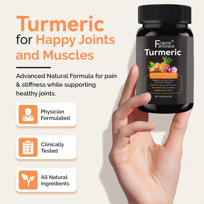 Turmeric Capsules - Organic 60 Count Joint Function Men Women Plant Extract