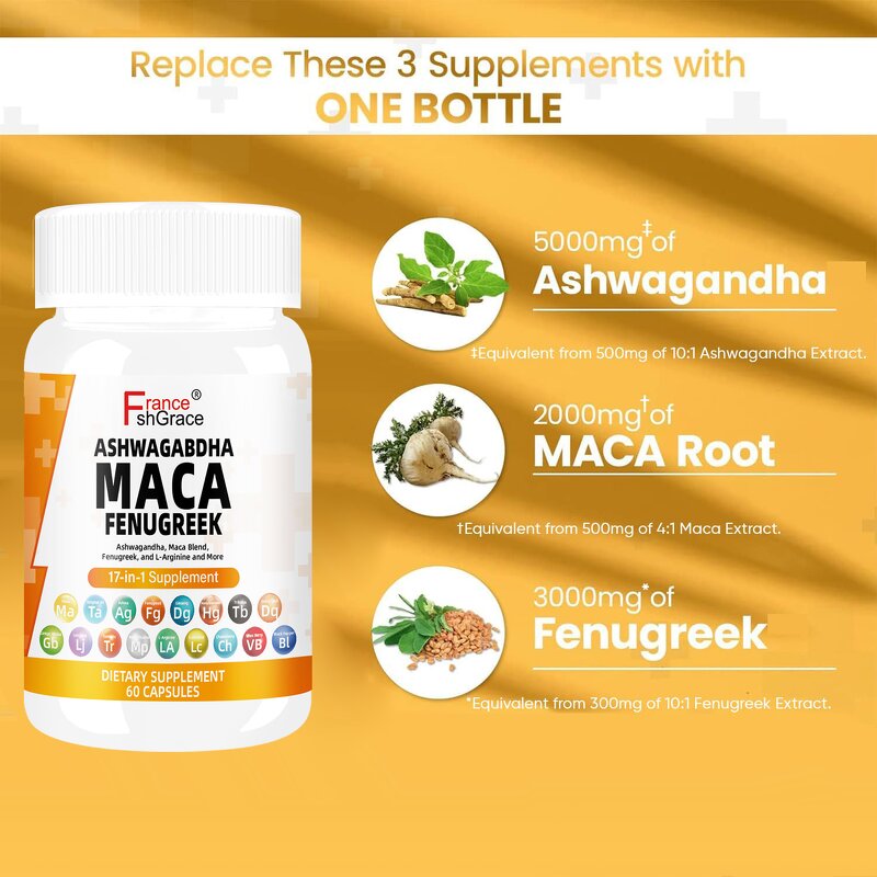 Ashwagandha Maca Capsules - 60 Count Mood Health Support Supplement
