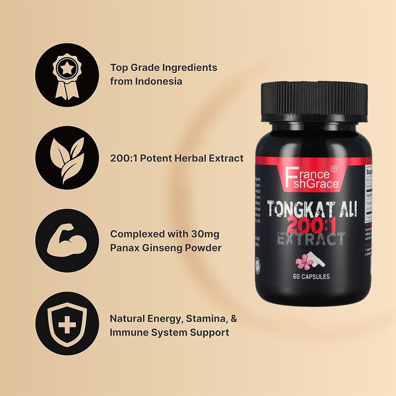 Tongkat Ali Capsules - 200:1 60 Count Men Energy Strength Performance