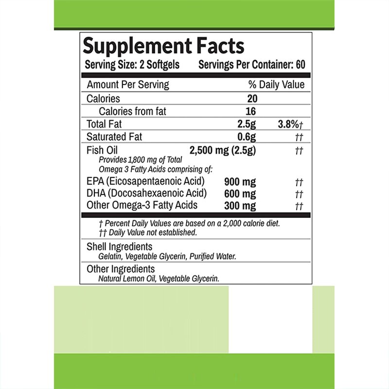 Omega 3 Fish Oil - 2500mg Lemon Flavor EPA DHA Ultra Pure Softgels