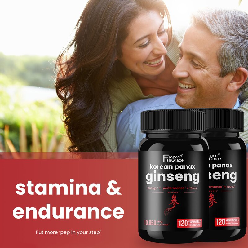 Red Panax Ginseng Capsules - Extra Strength Ginsenosides Energy Focus Adult