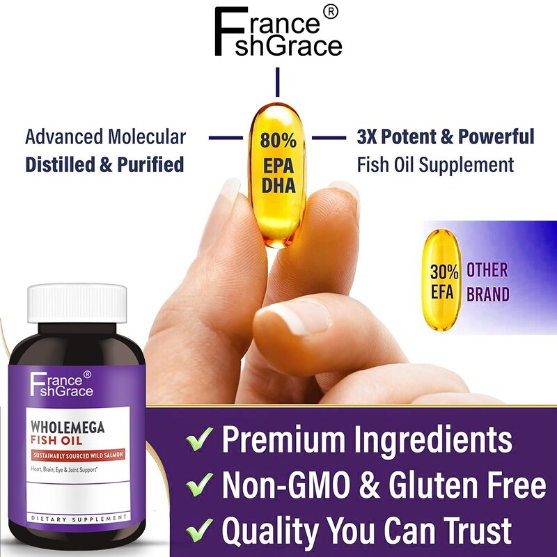 Omega 3 Fish Oil - High DHA EPA Natural Supplement Softgel Capsules