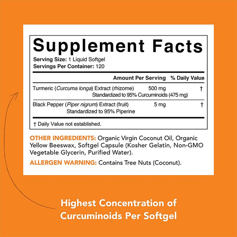 Turmeric Curcumin Softgels - Brain Heart Immune Function Health Support