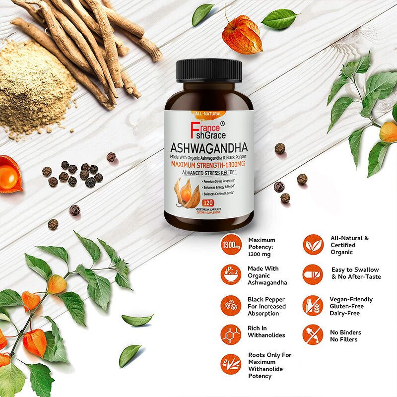 Ashwagandha Capsules - 1300mg Black Pepper Immune System Support