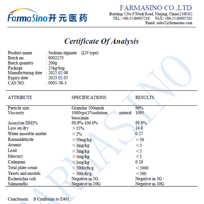 Sodium Alginate Powder Manufacturer - Food Grade CAS 9005-38-3 Bulk in Stock