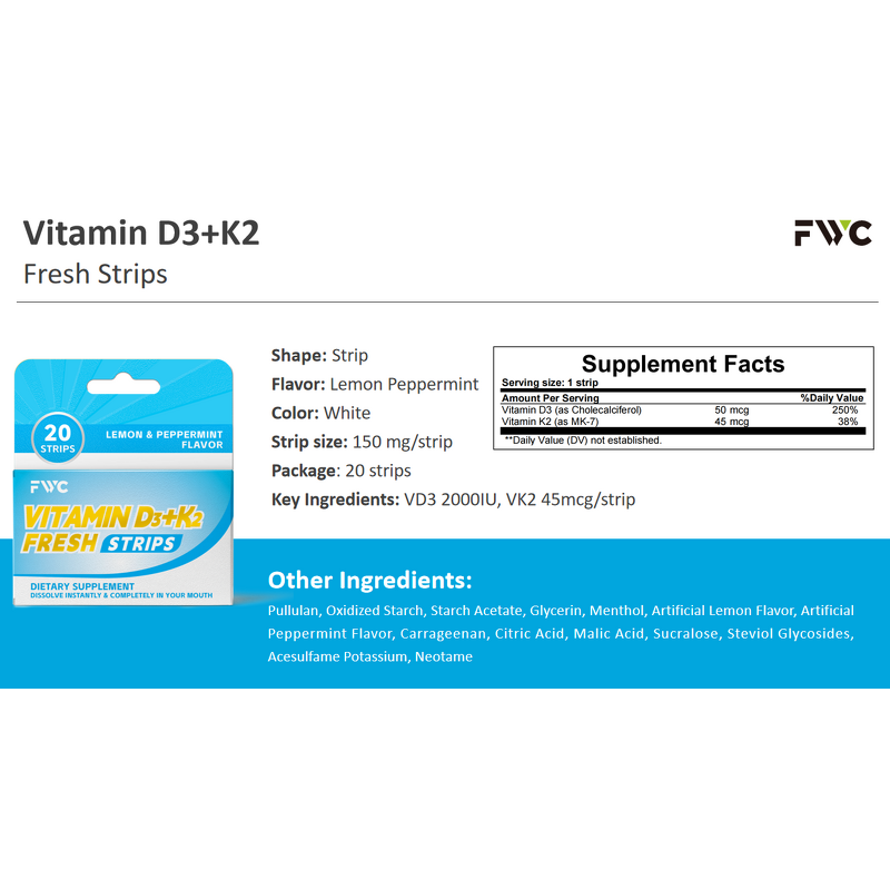 Vitamin D3 K2 Oral Strips Manufacturer - Sugar Free Mint Film for Bone Health & Private Label