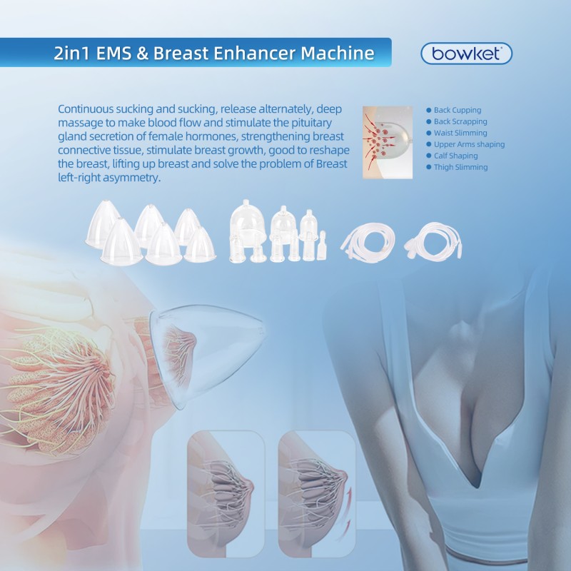 Electric Muscle Stimulator Factory - Bowket 2in1 Breast Massager Silicone Body Vacuum Therapy Spa