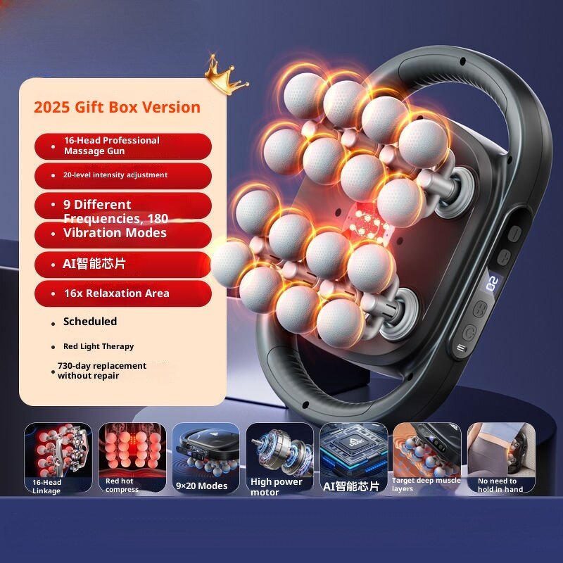 Fascia Gun Manufacturer - Cross-border Professional 16 Massage Heads Cordless Full Body Musical Brushless Motor