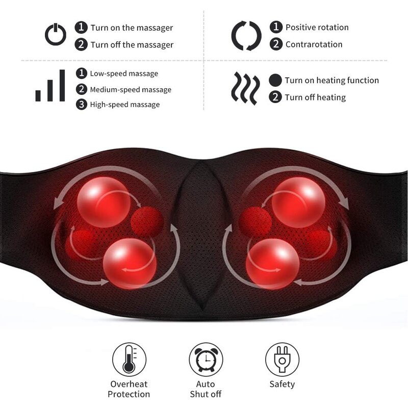 2025 Massage Pillow - Portable Heating Shiatsu Office Home Travel Pain Relief