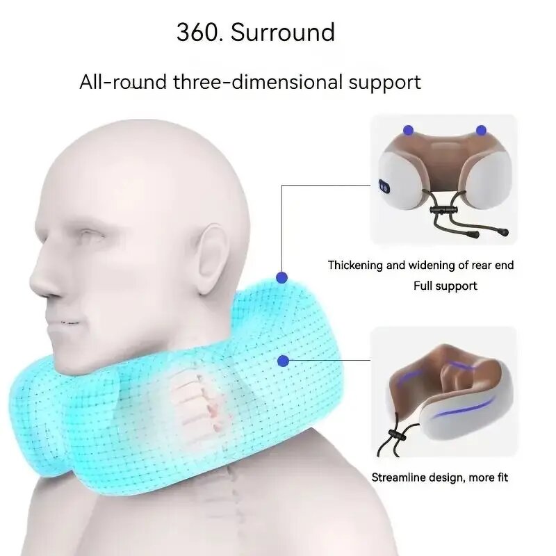 Smart Massage Pillow - U-Shaped Portable Heat Vibration Hot Compress Relief