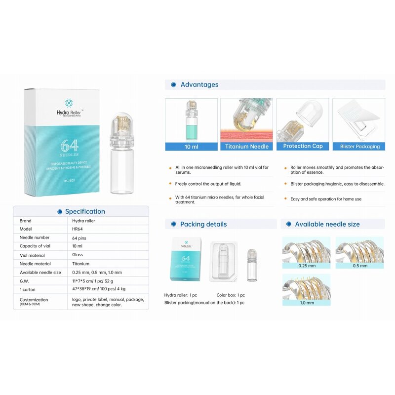 Hydra Needle Roller Manufacturer - 1.0mm 0.5mm for Hair Beard Regrowth Home Use Skin Care