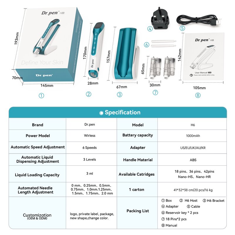 Serum Applicator Pen Manufacturer - Dr Pen H6 1.0mm 1.5mm Automatic Infusion for Hair Regrowth