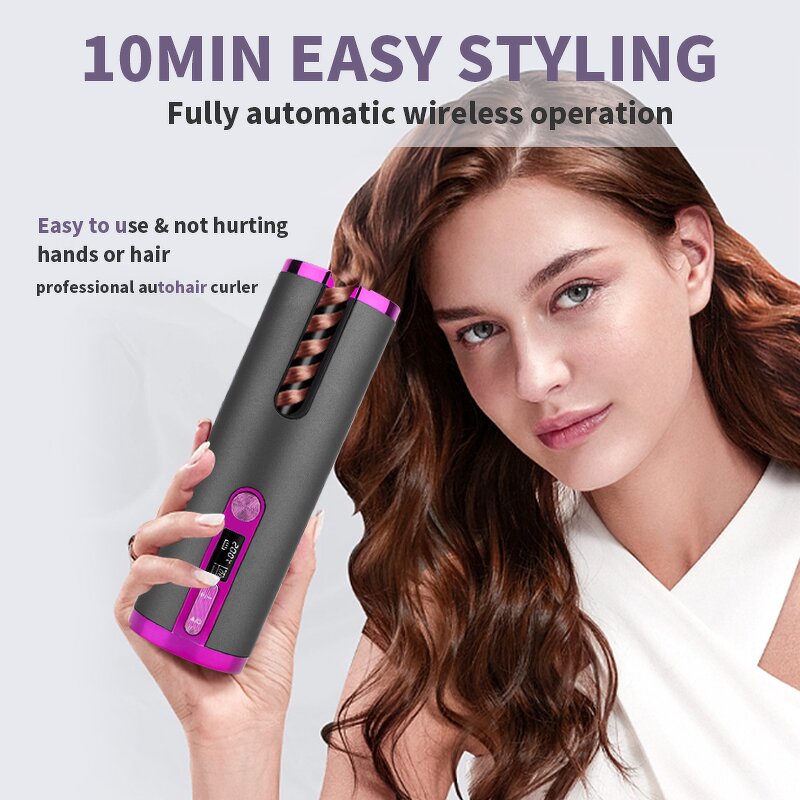 Cordless Hair Curler - 6 Temperature Timers Automatic Fast Heating Styling Tool