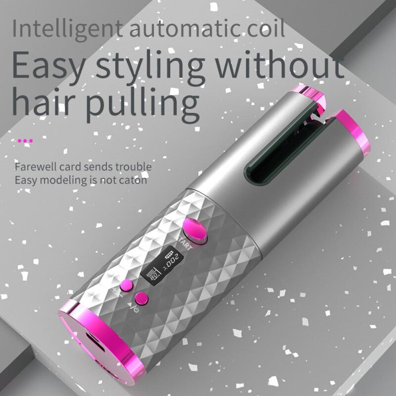 USB Curling Iron - Cordless LED Display 3000 Automatic Rotating Temperature Control