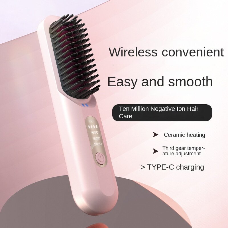 Ionic Hair Comb - Portable Wireless USB Charging Straightening Curling Brush