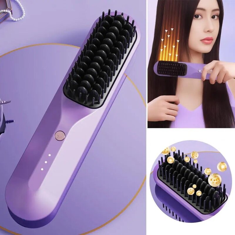 CE Hair Straightening Brush - Wireless Portable Negative Ion Curling Smoothing Tool