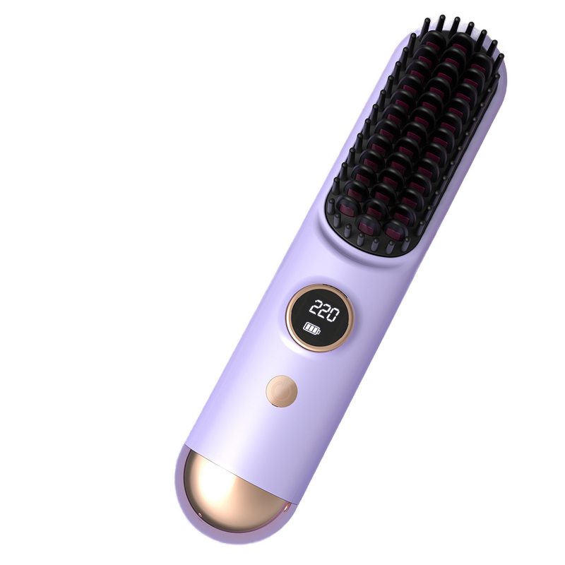 CE 2-in-1 Hair Styler - Digital Display Wireless USB Comb Curling Iron Straightener