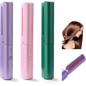 Wireless Hair Brush - 2-in-1 Straightener Curling Iron High Quality Styling Tool