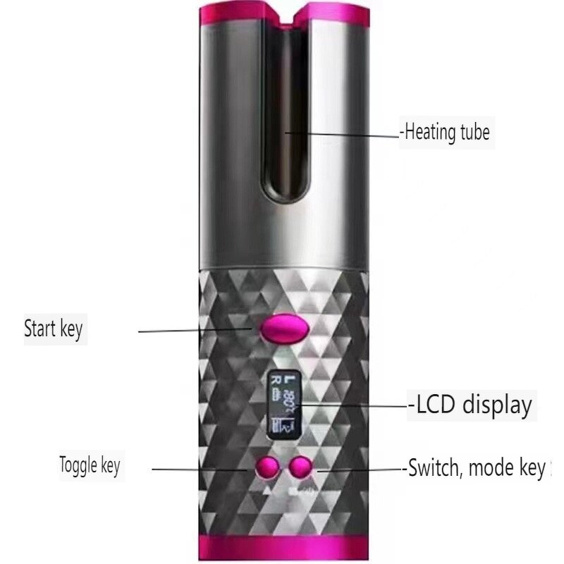 USB Curling Iron - Cordless LED Display 3000 Automatic Rotating Temperature Control