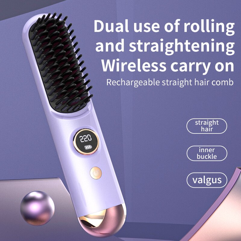 CE 2-in-1 Hair Styler - Digital Display USB Comb Curling Iron Straightener Tool