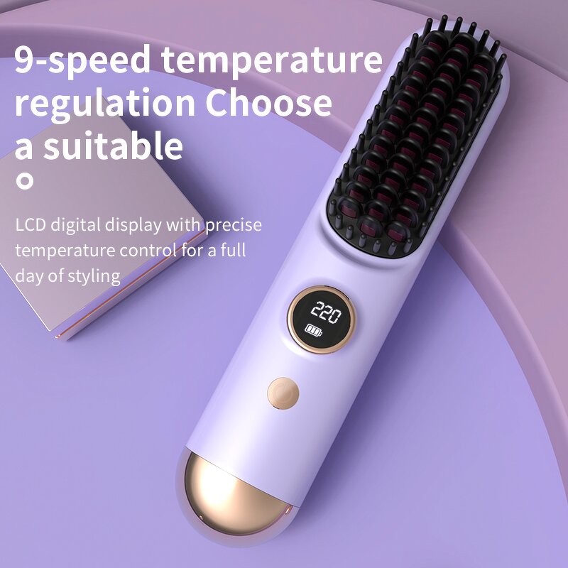 CE 2-in-1 Hair Styler - Digital Display USB Comb Curling Iron Straightener Tool