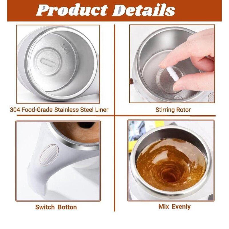 Coffee Mug Manufacturer - Stainless Steel Insulated Auto Magnetic Automatic Self Stirring Cup Mixing
