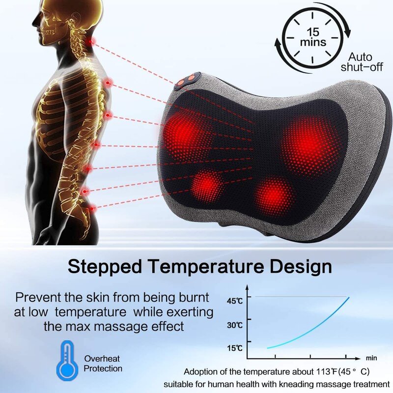 Shiatsu Massage Pillow - Electronic Kneading Heat Portable Back Neck Leg Tool