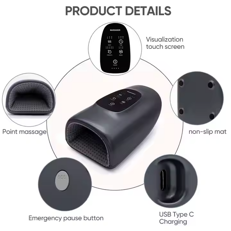 Electric Hand Massager - Portable Acupressure Vibrating Rechargeable Heat Compression