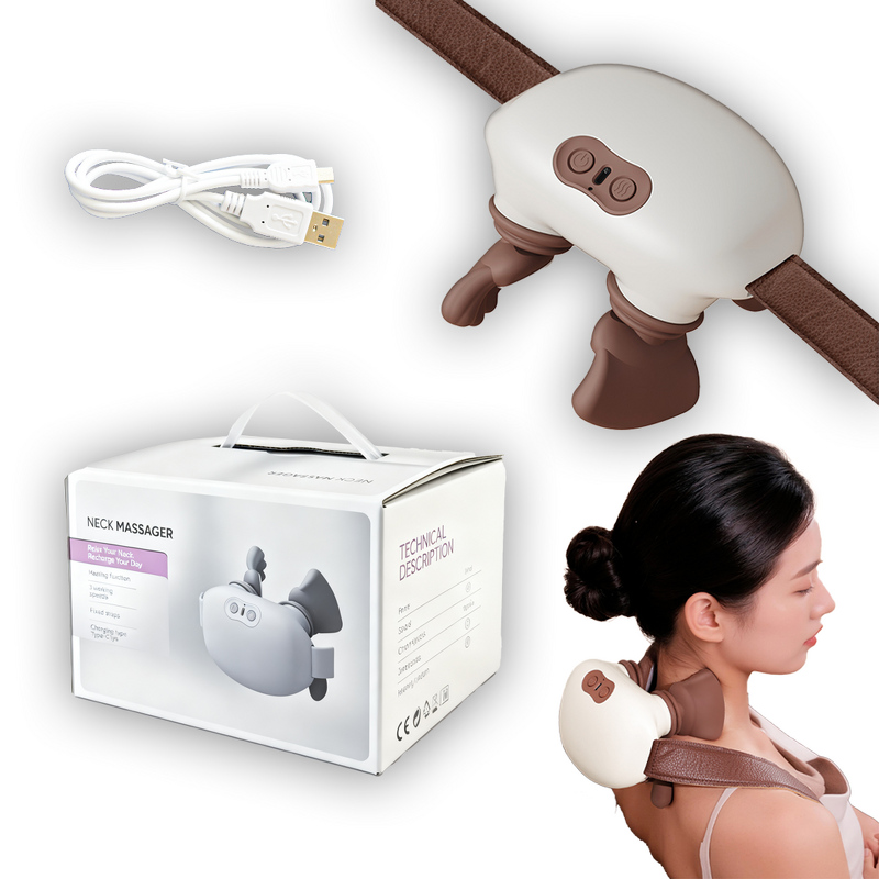 Wireless Neck Massager - Heat Deep Tissue Kneading Back Shoulder Pain Relief