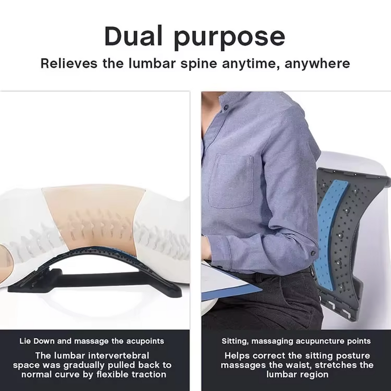 Back Massager - Lumbar Traction Pain Relief Therapy Device Tool