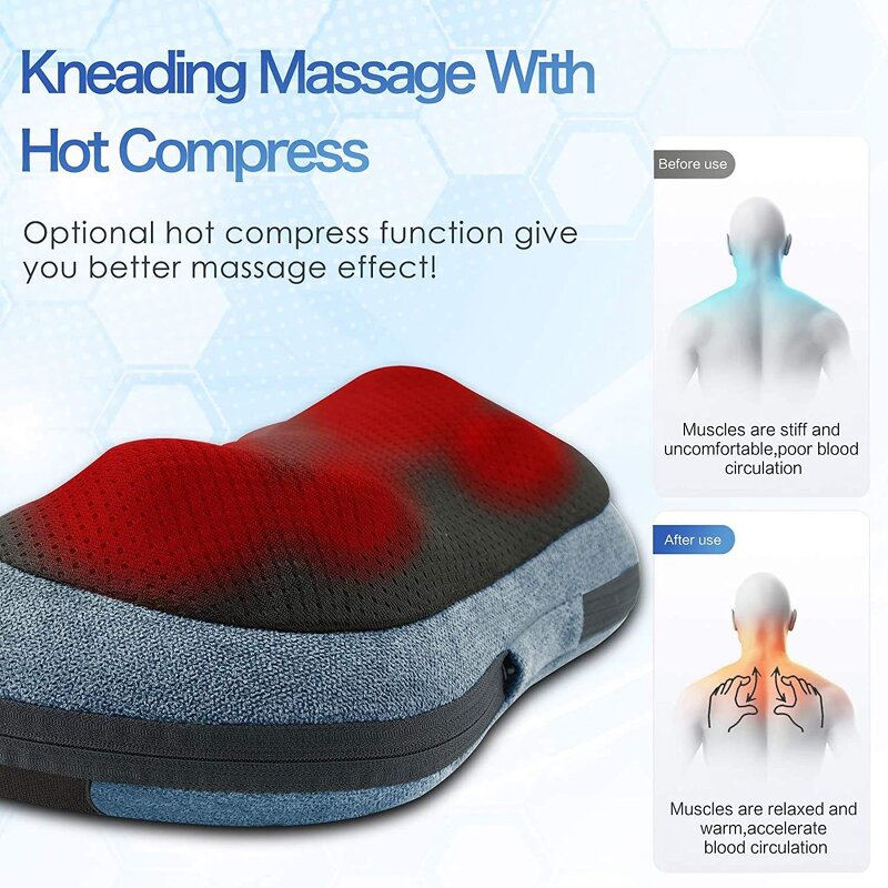 Shiatsu Massage Pillow - Electronic Kneading Heat Portable Back Neck Leg Tool