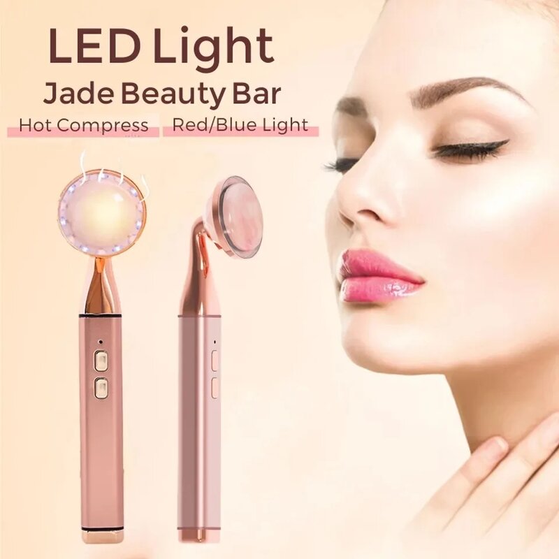 Face Jade Roller Manufacturer - Hot Compress Vibration LED USB Powered Natural Jade Anti-Wrinkle