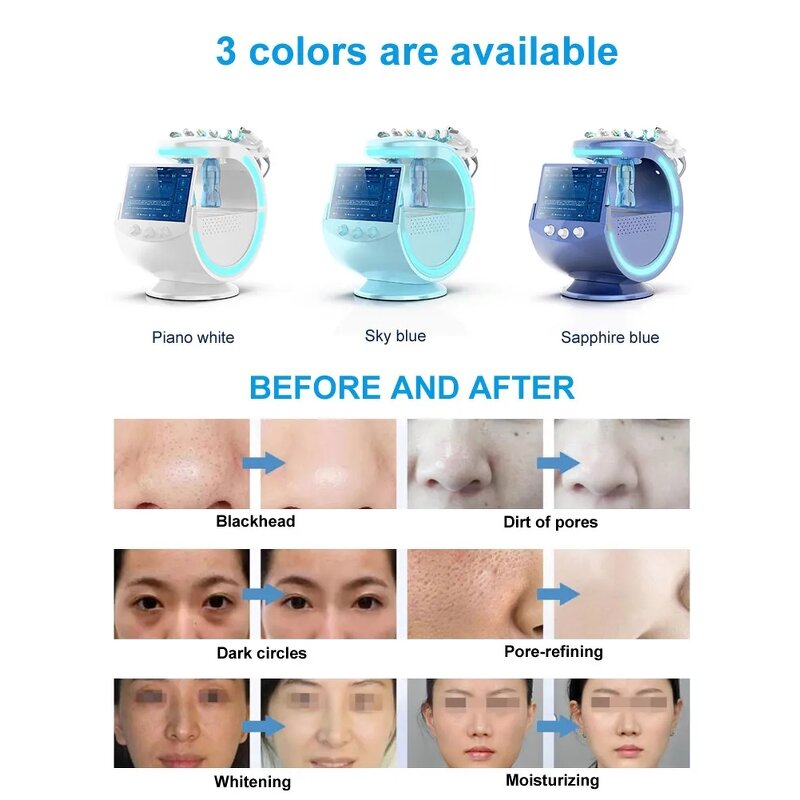 Skin Analyser Machine Manufacturer - 7 in 1 Hydra Dermabrasion Smart Ice Blue with US Plug