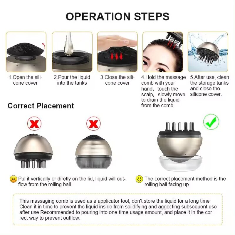 Scalp Massager Manufacturer - Handheld 30ml Water Tank Oil Applicator for Hair Growth