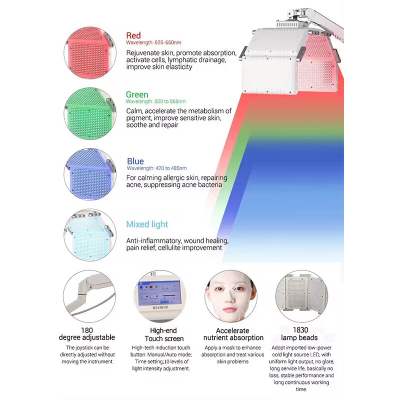 4-Color LED PDT Machine - Professional Spa Phototherapy 10 Level 1830 Lamps