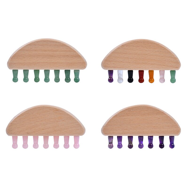 Wooden Gua Sha Comb - Trend Custom Scalp Massager Jade Stone Head Tool