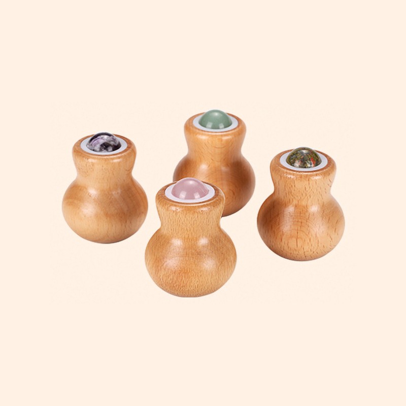 Rose Quartz Massage Roller - XH Custom Logo Wooden Handle Gourd Shape Tool