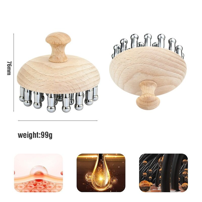 Terahertz Scalp Gua Sha - XingHui Natural Stone Wood Comb Head Massage Tool