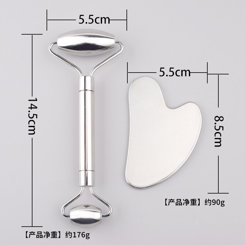 Stainless Steel Gua Sha Set - In Stock Custom Logo Silver Heart Face Roller Tool